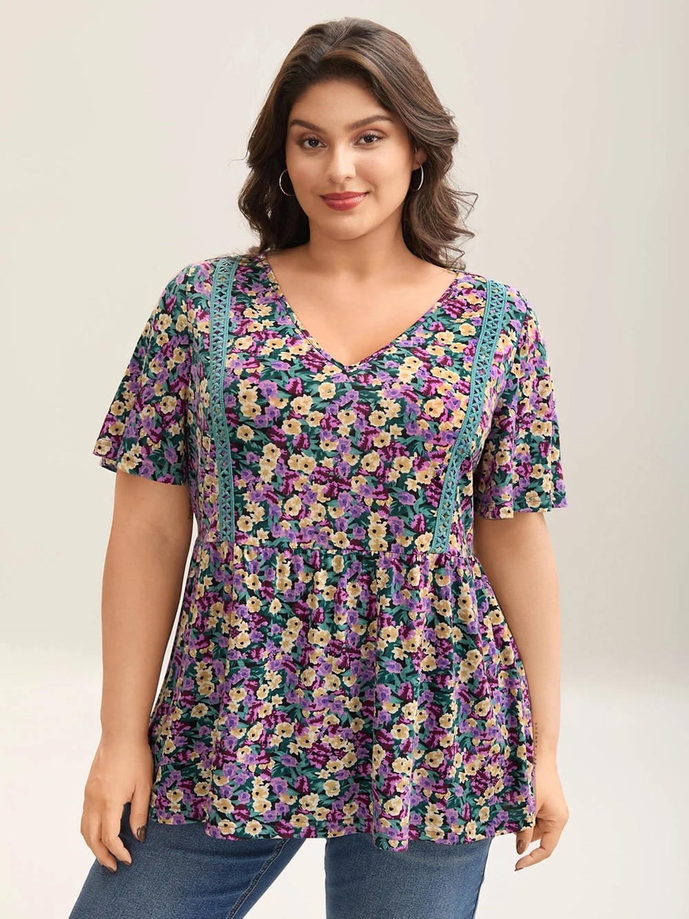 BloomChic Lace Trim Baby Doll Top